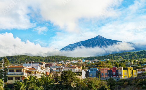 view of houses and volcano © aygulchik99