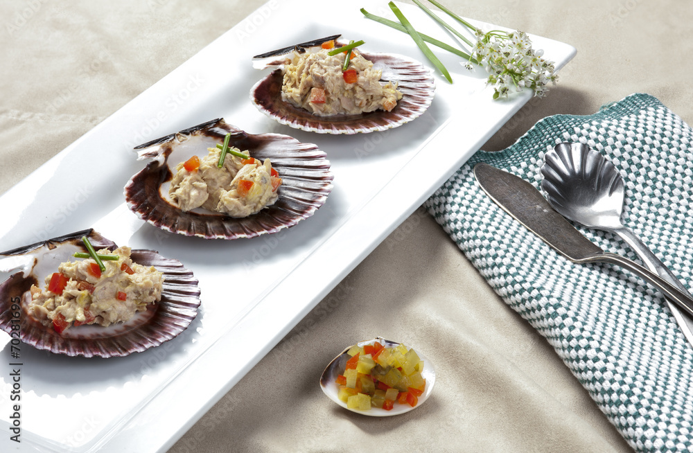 Plate of tuna on shells.