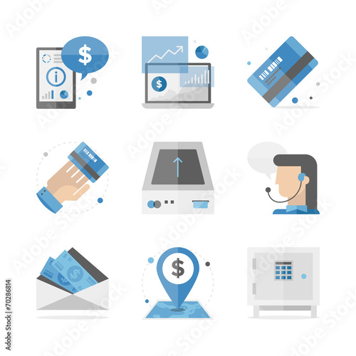 Financial and banking flat icons set