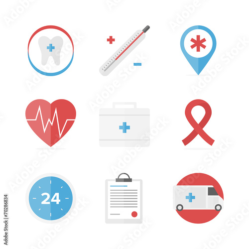 Medical and healthcare assistance flat icons set