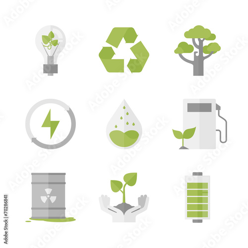 Clean energy and ecology protection flat icons set