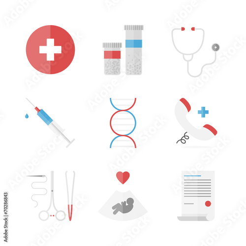 Medicine and clinical flat icons set