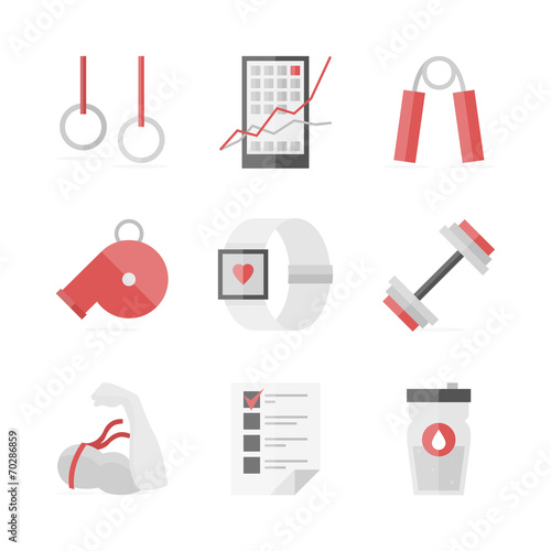 Strength training flat icons set