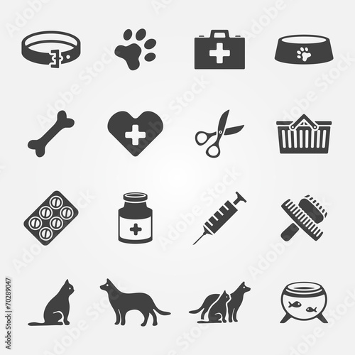 Veterinary pet vector icons set