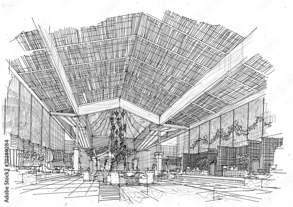 Fototapeta premium sketch design hotel,interior design,hotel