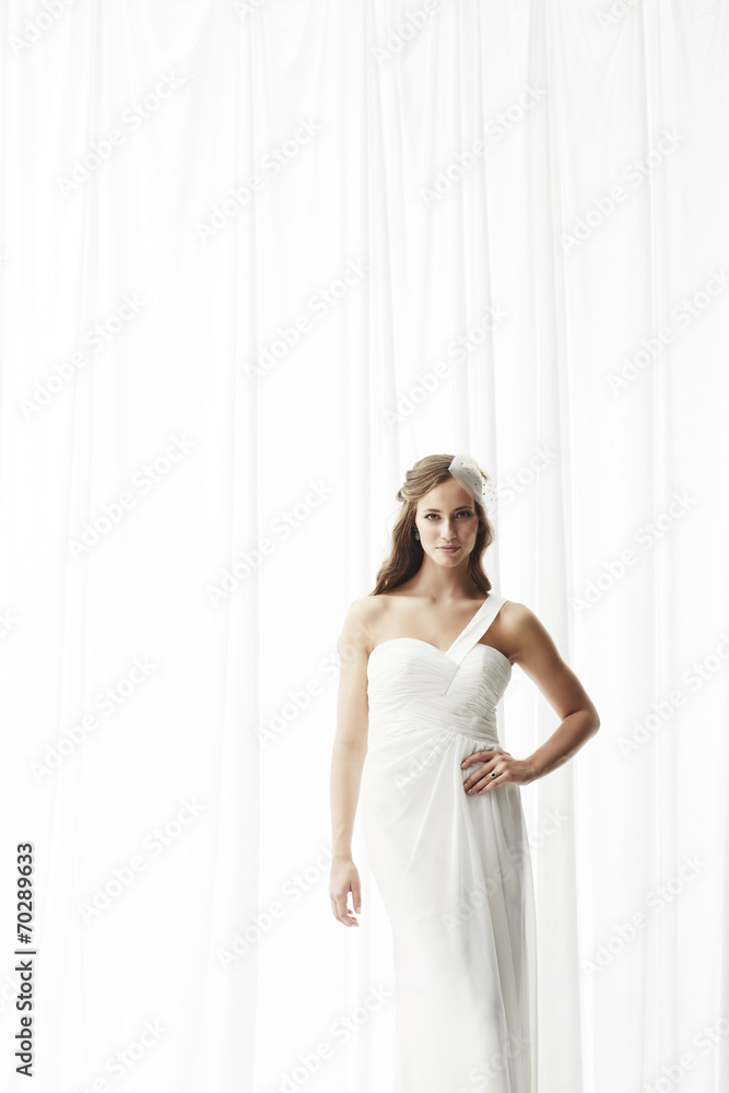 Young bride in wedding dress, portrait . Young bride in wedding dress, portrait .
