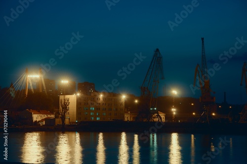 Port Cranes At Night