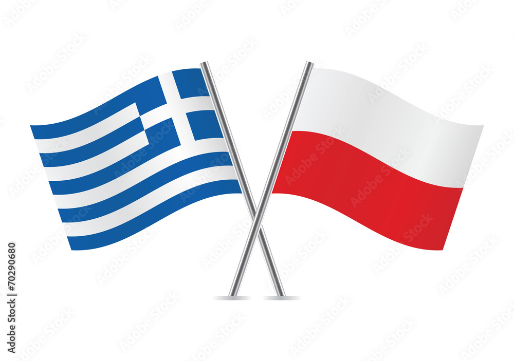 Fototapeta premium Greek and Polish flags. Vector illustration.
