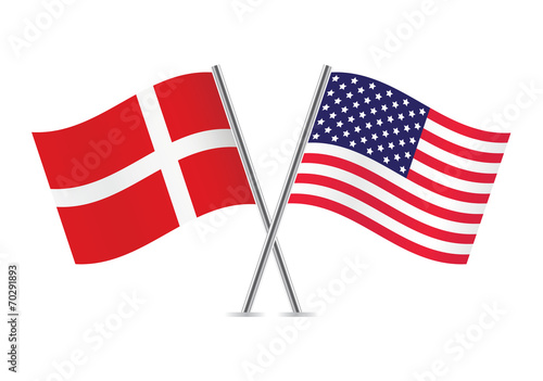 American and Danish flags. Vector illustration.