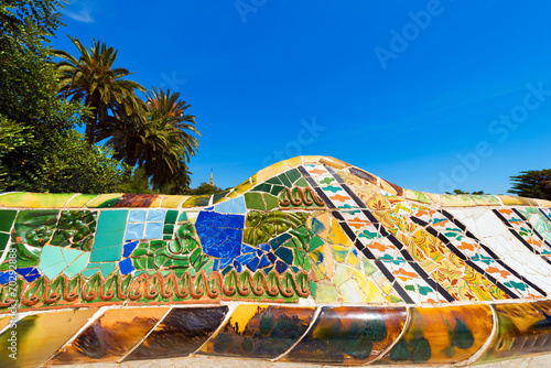 Ceramic Bench Park Guell - Barcelona Spain © Alberto Masnovo