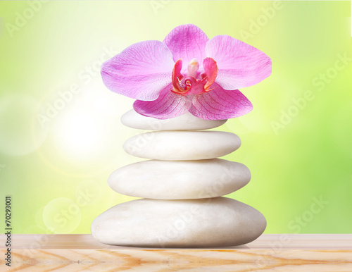 Spa stones and pink orchid