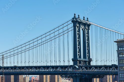 Manhattan Bridge and skyline view from Brooklyn Bridge