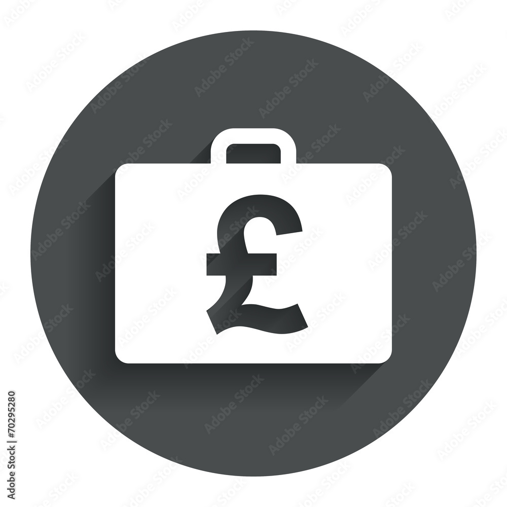 Case with Pounds GBP sign. Briefcase button.