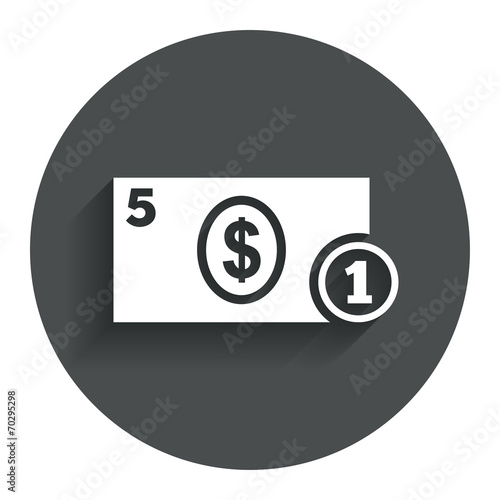 Cash sign icon. Dollar Money symbol. Coin.