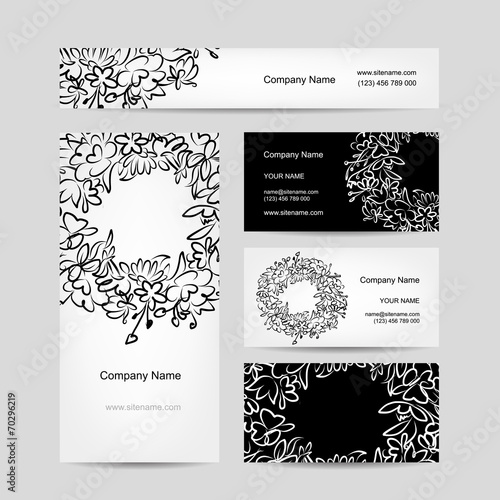 Business cards collection, floral wreath design