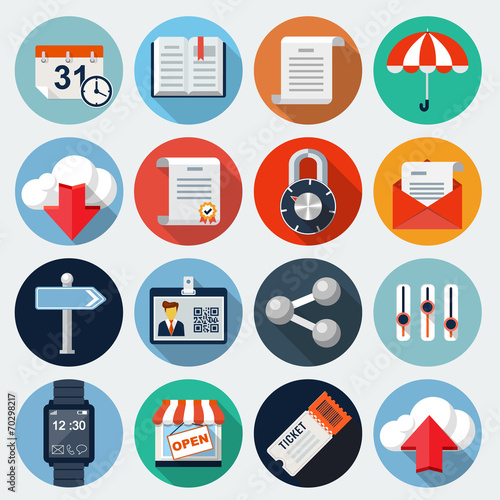 Flat Icons with long shadow, set 7