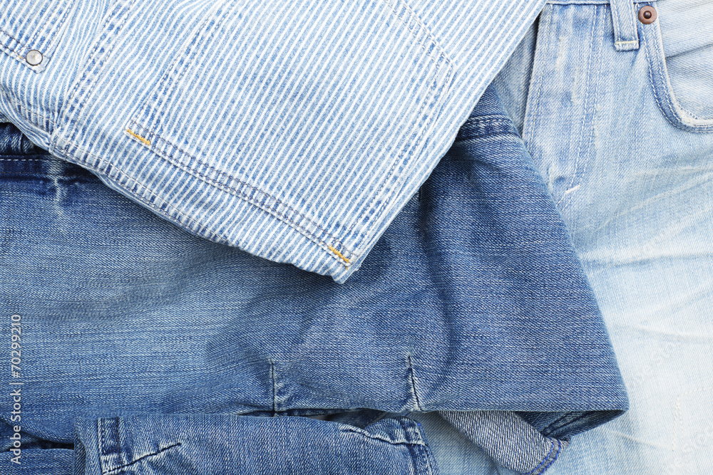 Close up of three styles of denim. Close up of three styles of denim.