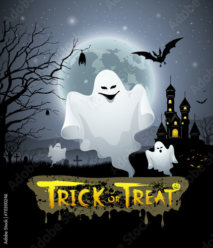 Happy Halloween ghost and message trick or treat design