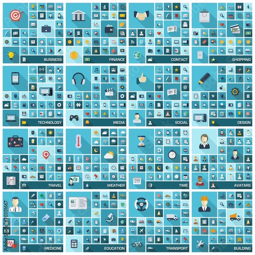 Large flat icons set