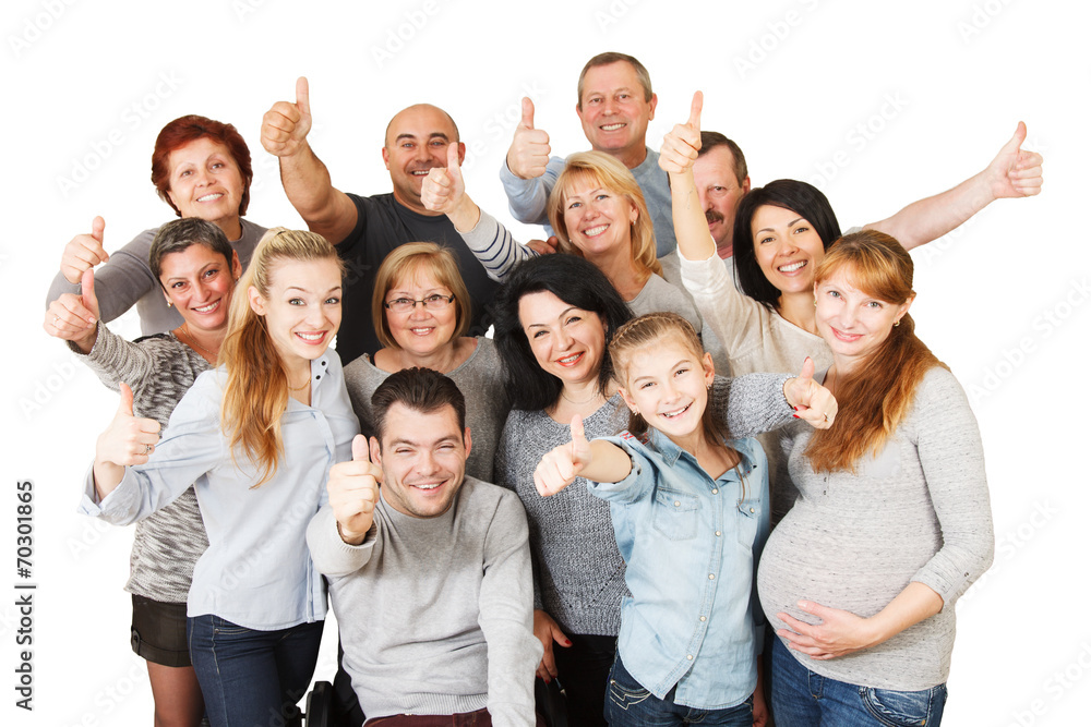Large Group of Happy People with their thumbs raised up. Large Group of Happy People with their thumbs raised up.