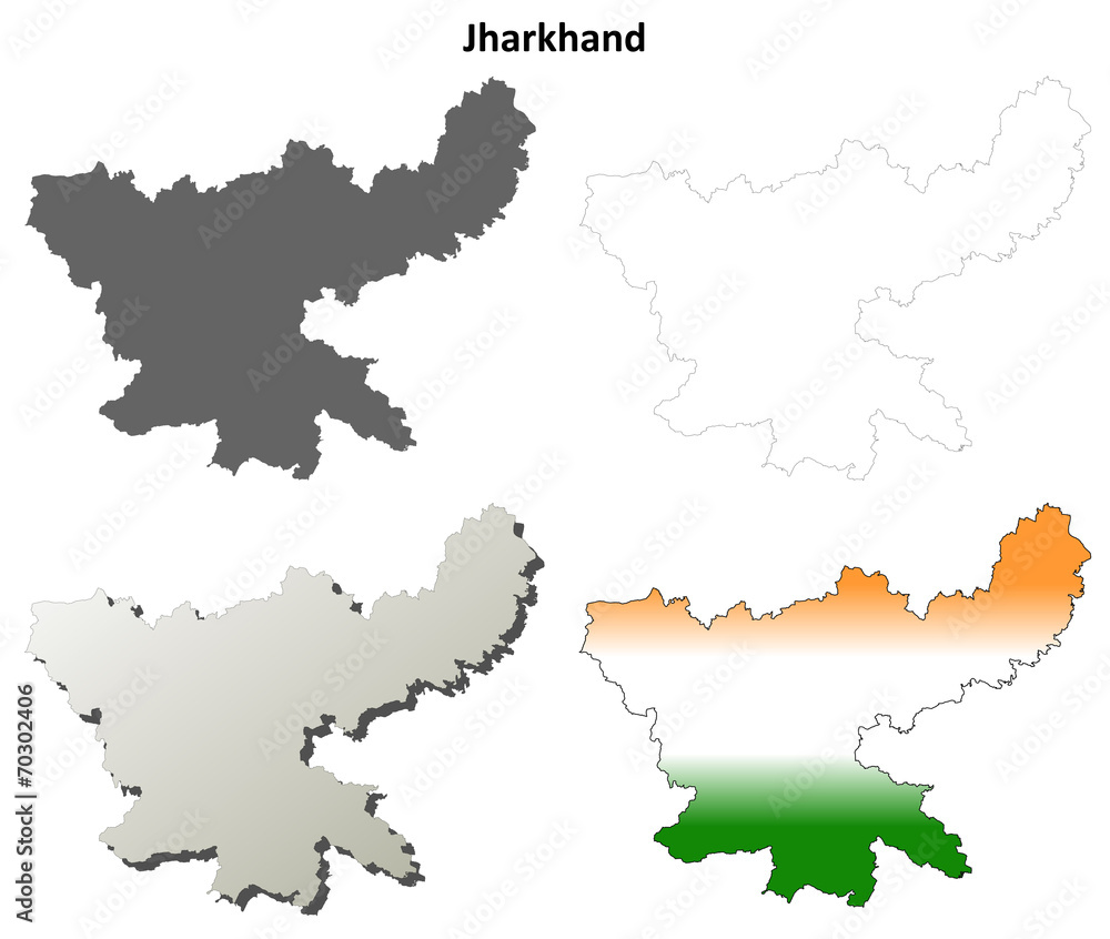 Fototapeta premium Jharkhand blank detailed outline map set