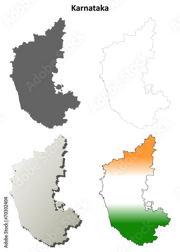 Karnataka blank detailed outline map set