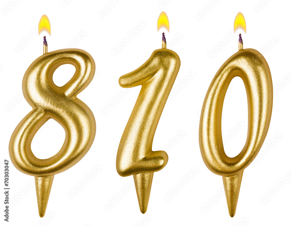 candles number eight hundred ten isolated on white background candles number eight hundred ten isolated on white background