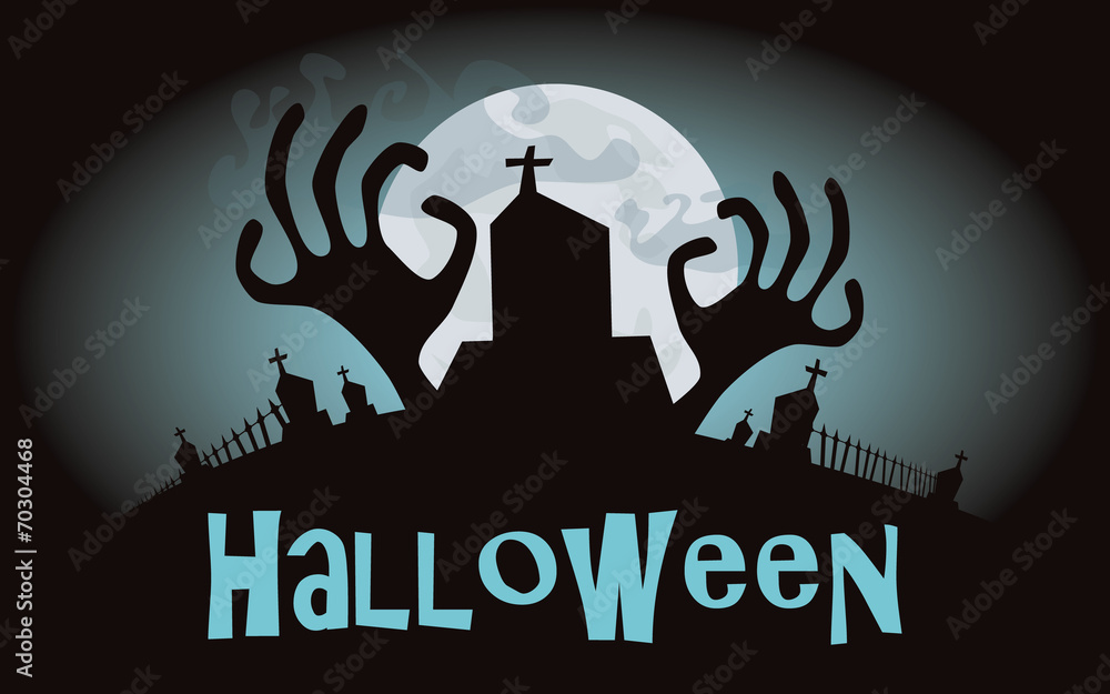 Halloween background. Vector illustration with cemetery