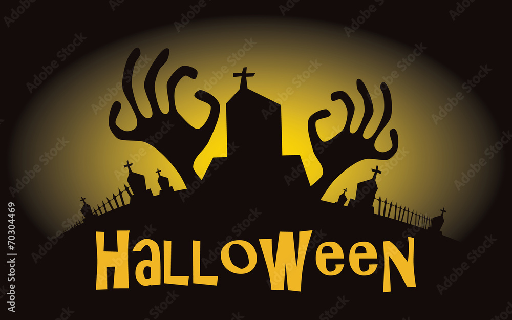 Halloween background. Vector illustration with cemetery