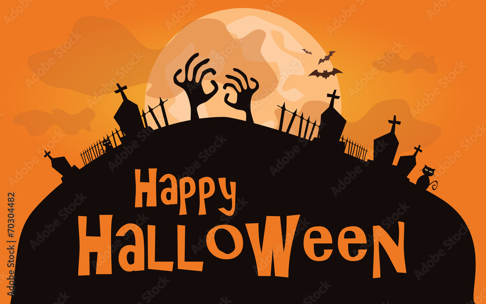 Halloween background. Vector illustration with cemetary