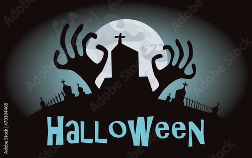 Halloween background. Vector illustration with cemetery