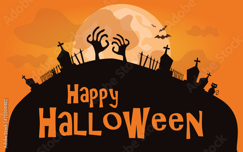 Halloween background. Vector illustration with cemetary