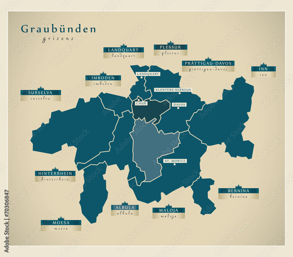Moderne Landkarte - Graubünden CH