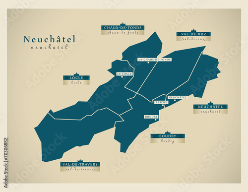 Moderne Landkarte - Neuchâtel CH