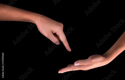 woman's finger pointing or touching