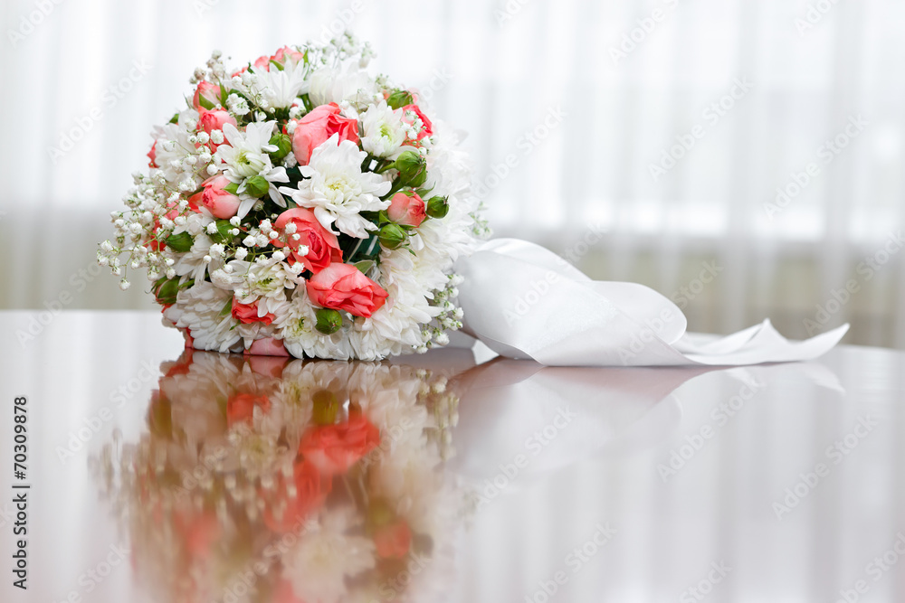 A beautiful bridal bouquet at a wedding party A beautiful bridal bouquet at a wedding party