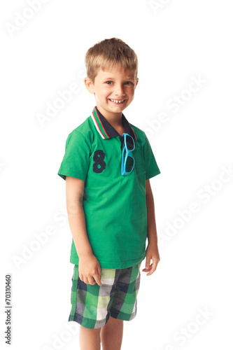 Little smiling boy isolated on white