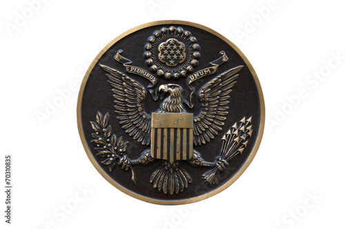 Bronze seal of the United States isolated on white background