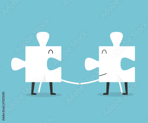 Jigsaw handshake cartoon. s...