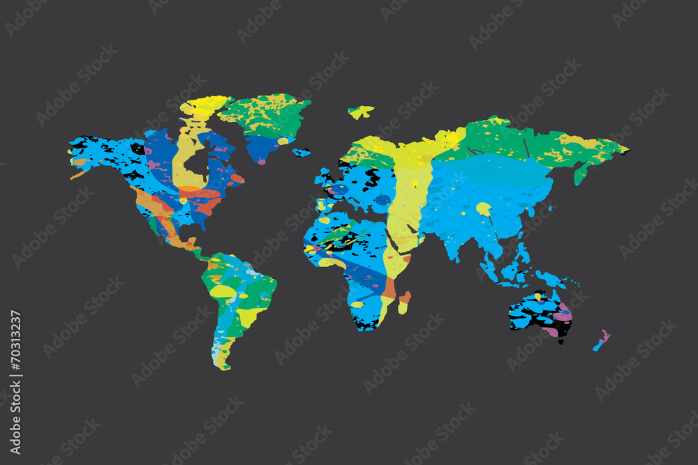 Fototapeta premium Illustration of a colourfully filled outline of the world