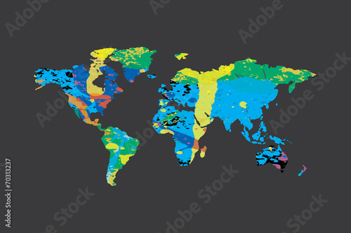 Illustration of a colourfully filled outline of the world