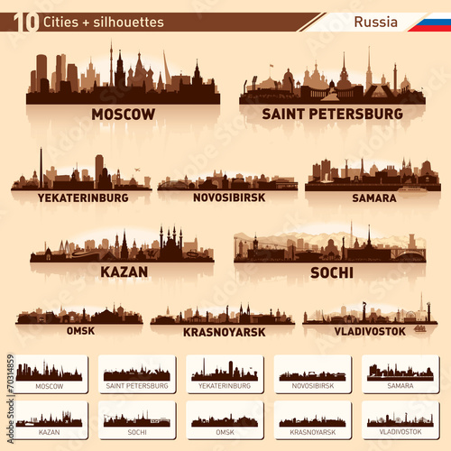 City skyline set. 10 cities of Russia