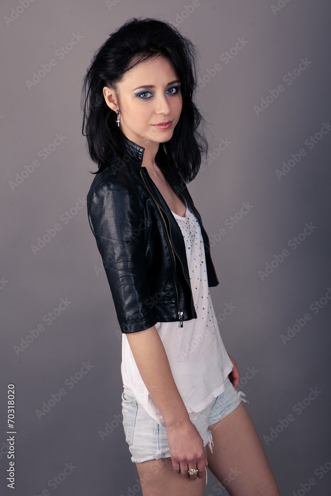 pretty girl in leather jacket with piercings pretty girl in leather jacket with piercings