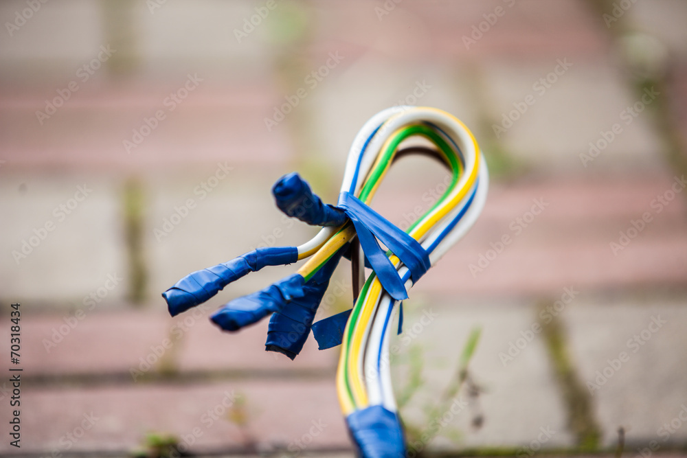 Threephase electrical wires with electrical tape Stock Photo Adobe Stock