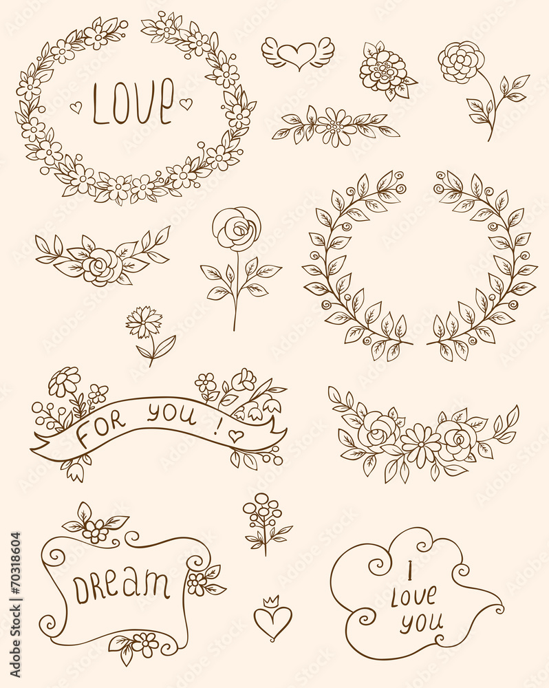 Romantic doodle elements