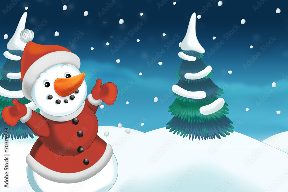 Christmas scene with snowman - illustration for the children