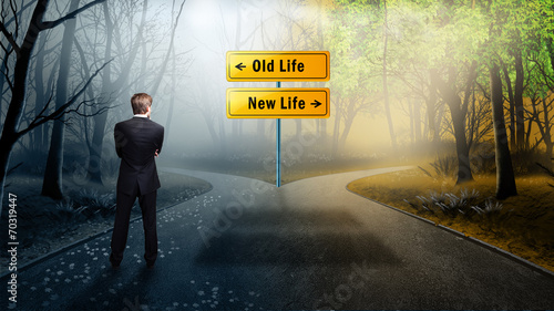 man has to decide whether to take the way to the old or new life