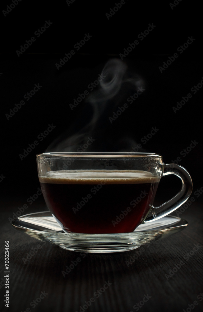 Black hot coffee in a glass cup Black hot coffee in a glass cup