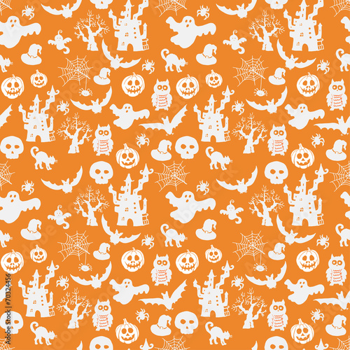 Halloween seamless pattern on an orange background