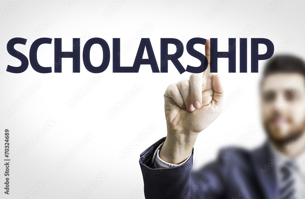 Business man pointing the text: Scholarship Business man pointing the text: Scholarship